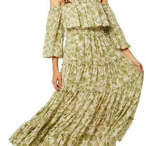 Misa Los Angeles Off-Shoulder Green Floral Dress